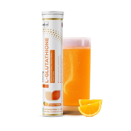 [BRSREGITOJYWGHLP] L-Glutathione 550mg - 20 Effervescent Tablets Glutathione Effervescent Tablets for Glowing Skin with Hyaluronic Acid Vitamin C & Vitamin E | Skin Glow Supplement For Clear Skin | Orange