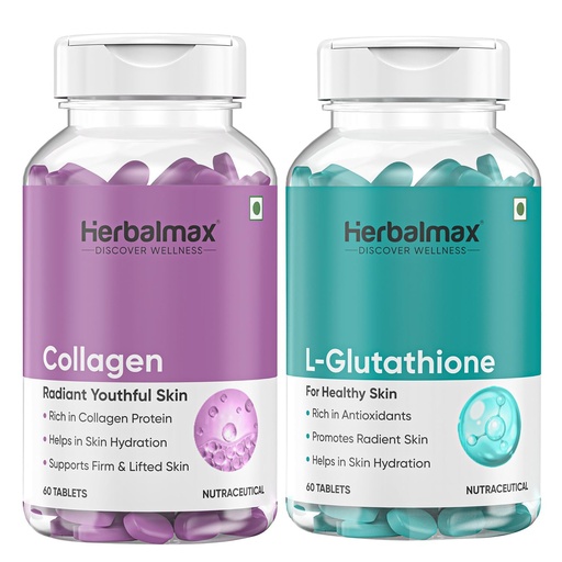 [BRSRA2YHBMHAKH35] Herbal Max Collagen & Glutathione Combo | With Vitamin C & Peptides | Supports Anti-Aging, Skin Clarity, Collagen Boost, Joint & Bone Health, Antioxidant Protection 120 Tablets (60+60)
