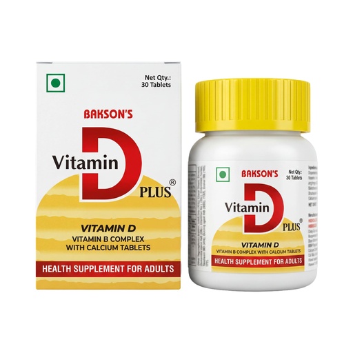 [BRSRYED2CEJW2D3U] Bakson's Vitamin D Plus, Promotes Calcium Absorption, Bone Health, Muscle Strength & Boosts Immunity | Comes With Vitamin A, B, C & E, | For All Age Group, 30 Tablets (Veg)