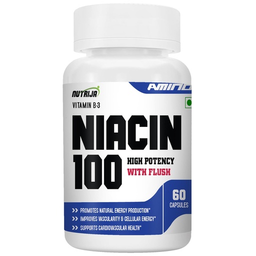 [BRSRAC34DF6BACQ4] NutriJa Niacin 100 Vitamin B-3 (Nicotinic Acid) | for Vascularity & Increase Cellular Energy- 60 Capsules