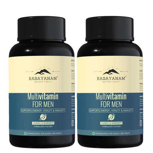 [BRSRAZIYAUMQEDLU] Rasayanam Multivitamin for Men | 52 Ingredients with 100% RDA of Vitamins & Minerals | Energy, Immunity, Performance, Bone, Joint & Heart Health | Daily Multivitamin Tablet for Men - 120 Tablets (Pack of 2)