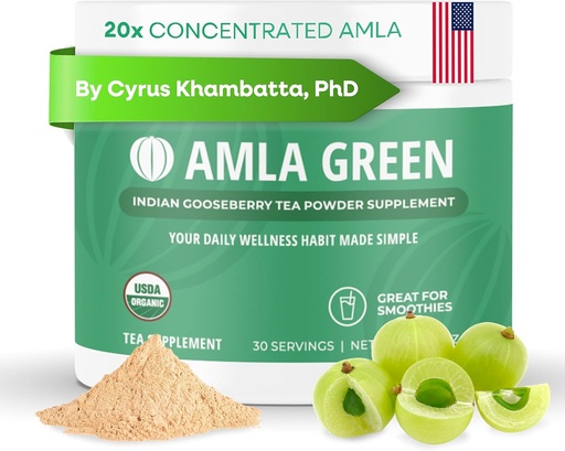 [BRSWGZYTCFYGO2A2] Amla Powder & Green Tea Superfood Supplement, 20x Ultra Geconcentreerde Amla, Antioxidant Ondersteuning, Gemaakt met Oolong Thee en Indiase kruisbessen, Biologische, Veganistisch, Klassieke smaak, 30 Serven