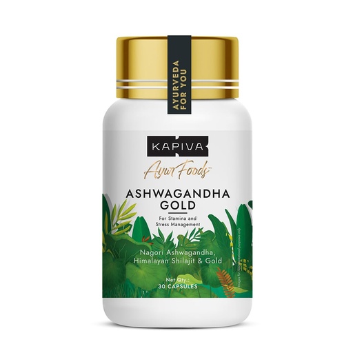 [BRSROHD6OVYQMCD5] Kapiva Ashwagandha Gold Capsules, 183rd day harvested Potent Nagori Ashwagandha With Gold, Shilajit | Helps in Stress Management, Improve Energy and Stamina | For Men & Women (30 Capsules)