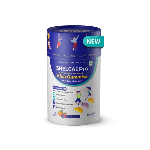 [BRSRACD7DMPB4GQU] Shelcal Pro Kids Sugar Free Calcium Gummies | Calcium and Vit D3 essential for Bone & Dental Health | Lemon-Orange & Mixed Berries Flavors (30 Gummies) - By Torrent Pharma