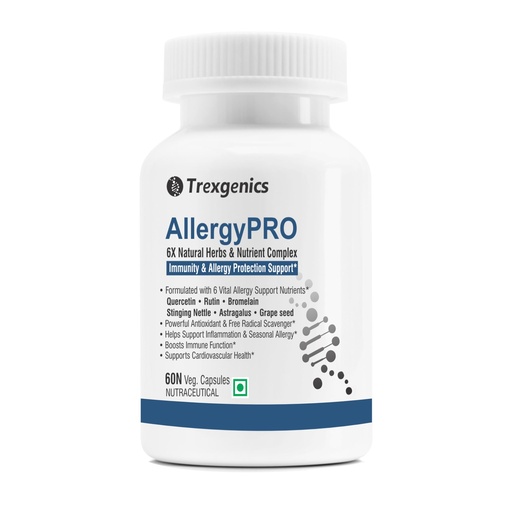[BRSROBINOUNQI2TJ] Trexgenics ALLERGYPRO 6X Natural Allergy Support with Quercetin, Rutin, Bromelain, Astragalus extract Grape seed extract 95% OPC, Stining nettle extract (60 Veg. Capsules) (Pack of 1)