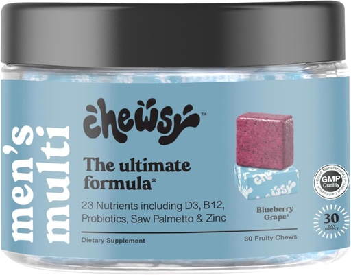 [BRSROZIFCEMRUHL7] CHEWSY - Men's Multivitamin Chews - Immune and Energy Support, Vitamin A, B12, C, D3, E, Folic Acid, Probiotics, Zinc - 30-Day Supply