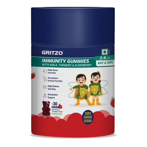 [BRSRYFQDCQNRUA3F] Gritzo Immunity Gummies for (2-6y Boy & Girl), Strawberry, 30 Gummies
