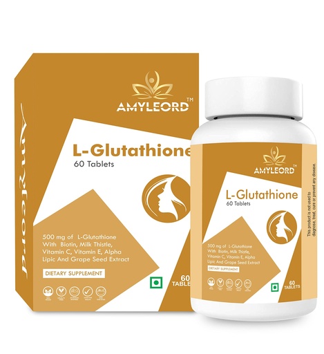 [BRSW2FI5DEMQ43AY] L - Glutathione Tablets with Vitamin C & E, Biotin, Milk Thistle, Grape Seed Extract for Help to Skin Glow and Hydration (60 count)