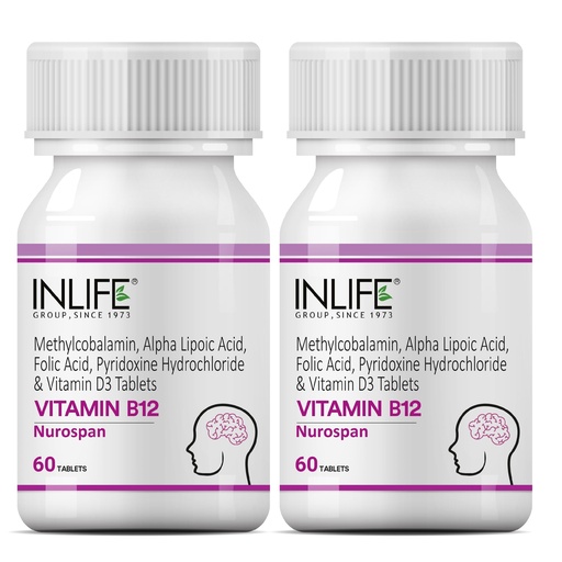 [BRSWYY33OEHGKH3A] INLIFE Vitamin B12 (Methylcobalamin) 1500mcg Supplement with ALA, Folic Acid, Vitamin D3 | Nerve and Brain Health for Men & Women – 60 Tablets(Pack Of 2,120)