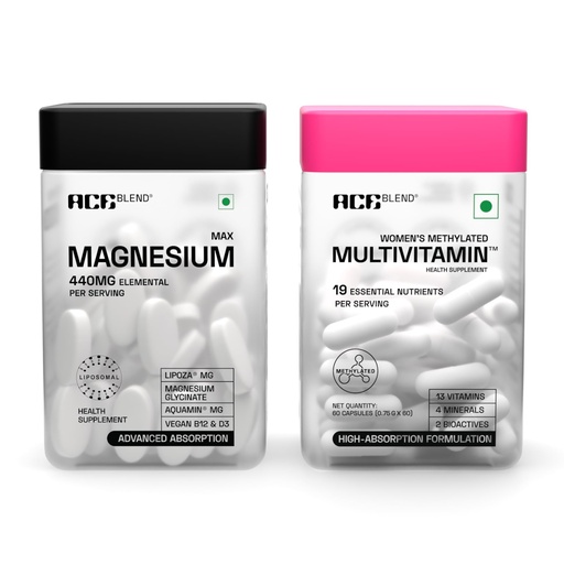 [BRSRYED5BAPA2CI3] Ace Blend Max Magnesium Glycinate + Multivitamin For Women | 1600mg Triple Complex, 440mg Elemental Magnesium | With Iron & Methylated Multivitamin | Promotes Deep Sleep & Hormonal Balance (60 Tabs)