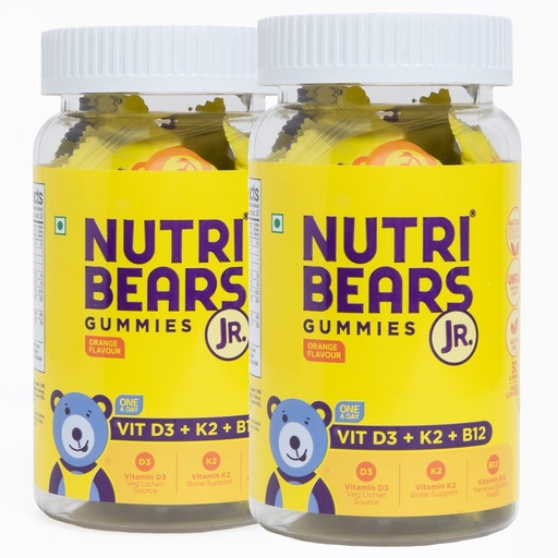 [BRSWGCYTCEBQ2YDV] NutriBears Kids Vitamin D3 + K2 + B12 Gummies | Plant-Based Lichen D3 + MenaquinGold™ K2 (MK-7) | No Artificial Colours | Bones, Immunity & Mood | Vegetarian | Ages 2–12 | Orange | 60 Gummies