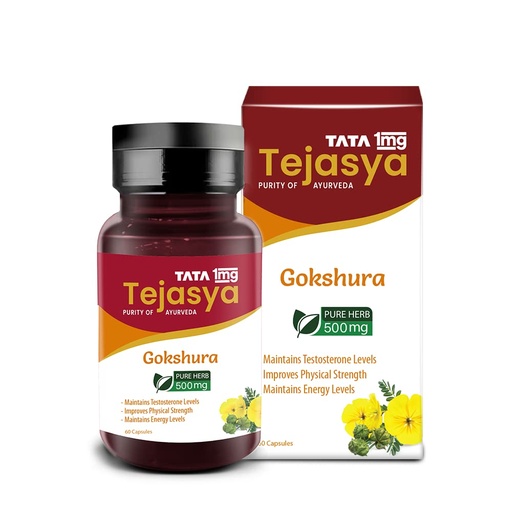 [BRSRMHD2CQFRMCTO] Tata 1mg Tejasya Gokshura Capsule Helps In Maintain Energy, Strength, Reduce fatigue (Pack of 1, 500mg)