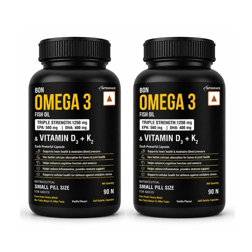 [BRSRYFIPAEPGO3DA] Fish Oil 1250mg with Vitamin D3 & K2, 90 Softgels (Pack of 2) | 3X Triple Strength 560mg EPA & 400mg DHA | Supports Heart, Bone Health, Brain & Immunity | Easy to Swallow Small Pills | Non-GMO, Burpless Anti-Reflux, No Heavy Metals