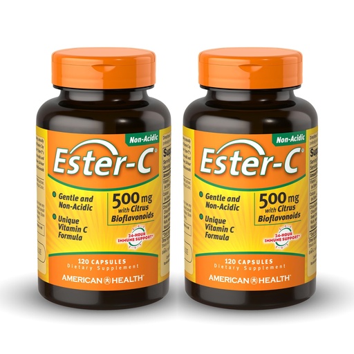 [BRSWKFQ6BMMWEGY5] American Health Ester-C 500 mg with Citrus Bioflavonoids - 120 Capsules (Pack of 2) - 24-Hour Immune Support - Non-GMO, Gluten Free - 120 Total Servings