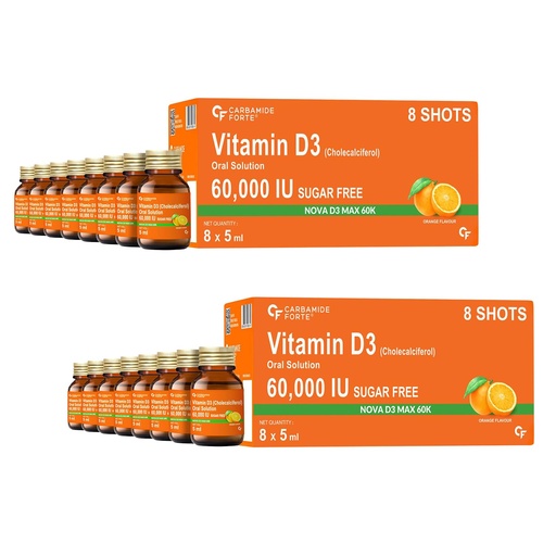 [BRSREZQNBZ5B4ETV] Carbamide Forte Vitamin D3 Shots 60000 IU | Cholecalciferol 60000 IU | Vitamin D Supplement | Vit D3 60000 IU | 8 X 5 ML (Pack of 2)