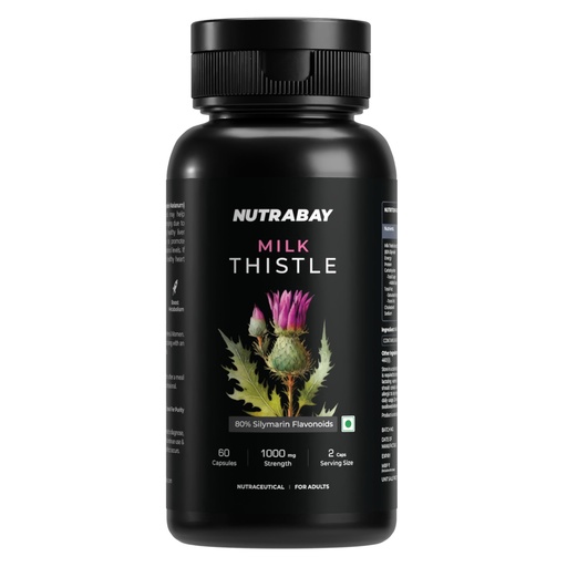 [BRSWYAQNOEIWCAAU] Nutrabay Wellness Milk Thistle Extract (80% Silymarin Marianum) - Improves Digestion, Liver Detox & Cleanse for Men & Women, Liver Support Supplement - 1000mg, 60 Veg Capsules