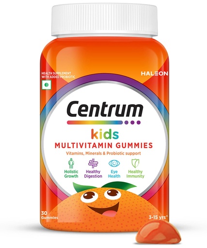 [BRSRMFTYCANGMHTZ] Centrum Kids, World's No.1 Multivitamin with Probiotics, Vitamin C & 11 other nutrients for Immunity, Healthy Digestion & Eye Health (Veg)- 30 Gummies