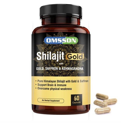 [BRSRY2YDBMHQAELB] Shilajit Gold Capsules with Gold, Safron and Ashwagandha, 60 Capsules for Men and Women (Pack of 1)