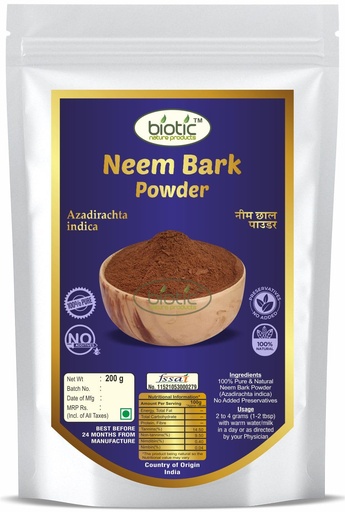[BRSWGGTYCENRYA32] Biotic Natural Neem Bark Powder (Azadirachta indica) - Neem Chaal Powder for Teeth Cleaning and Eating - 200gm