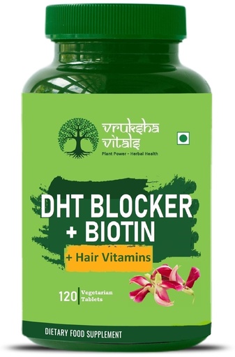 [BRSROBA2AQPBQEQ4] VRUKSHA VITALS DHT blocker with Biotin 120 tablets - Stinging Nettle Leaf Extract, Hair Vitamins B2, B3, B6, B9, B12, A, C, D, E, Iron Zinc Omega 3 Beta Sitosterol Bamboo Shoot-Hair Growth Skin Nails