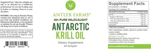 [BRSROZQKOV6WGCDU] Antler Farms - 100% Pure Wild Caught Antarktis Krill Oil kylmästä, Pristine Waters, 60 Softgels Puhdista, Omega-3 EPA + DHA täydennysosa w/Astaksantiini, nopea imeytyminen