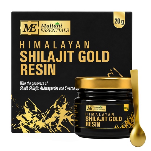 [BRSRAGABO4BBMFL2] Multani Essentials Himalayan Shilajit Gold Resin 20g | 300mg/Serving | With Swarn Bhasma, Ashwagandha, Safed Musli & Haldi | Supports Stamina, Energy & Muscle Strength | 70% + Fulvic Acid For Better Absorption