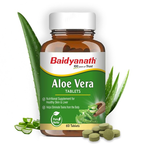 [BRSRAYACCEGR6ELL] Baidyanath Ayurved Aloe Vera 60 Tablets | Nutritional Supplement For Healthy Skin And Liver | Eliminates Toxins And Boosts Immune System