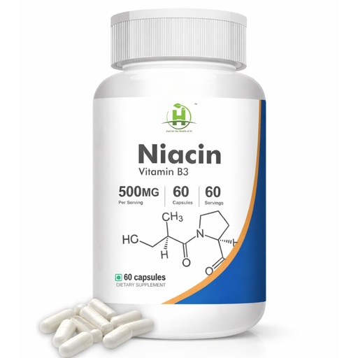 [BRSRAZQQCEHQGCDV] Healthy Nutrition Niacin Vitamin B3 500mg Capsules – Supports Energy Metabolism, Circulation & Skin Health – High Strength Niacin Supplement – 60 Vegetarian Capsules (Pack of 1)