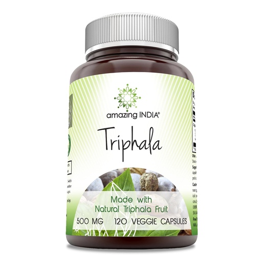 [BRSWKGT2CUDWECT4] Amazing India Natural Triphala Supplement | 500 Mg per Serving | 120 Veggie Capsules | Non-GMO | Gluten-Free | Made in USA