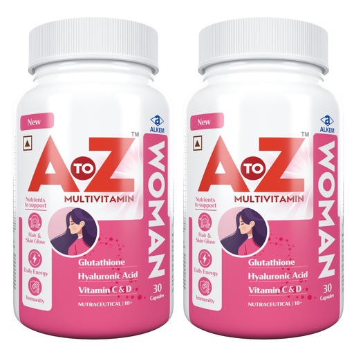 [BRSRGHYRDIBBOD3J] A to Z Woman Multivitamin | Women’s Multivitamin with Essential Vitamins, Minerals & Antioxidants | Complete Daily Nutrition for Hair, Skin, Energy, Hormonal & Wellness Support | With Hyaluronic Acid, Glutathione, Biotin, Iron, Ashwagandha & Evening Primrose Oil | 30 Capsules (Pack of 2)