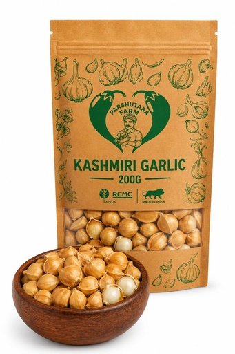 [BRSRYEIHBEHAM2YZ] Parshutara farm hills Kashmiri Garlic 200 gm | Natural Single Clove Lehsun | Snow Mountain Garlic | Allium Sativum - Air Tight Pack | Pack Of 1