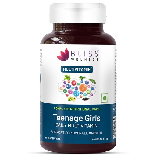 [BRSROEAKPJ5BGCA7] Bliss Welness Teenage Girl Multivitamin With Vitamin, Minerals, Calcium Magnesium Zinc, Aloe Vera Extract, Bamboo and Grapeseed Extract For Immunity, Hair Skin Nails, Bone & Joint Health - 60 Tablets