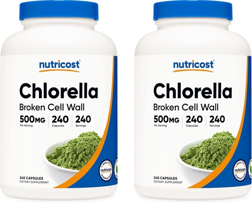 [BRSWKZYQAFYR2HDU] Nutricost Chlorella Capsules (2 Bottles) 500mg, 240 Capsules Per Bottle
