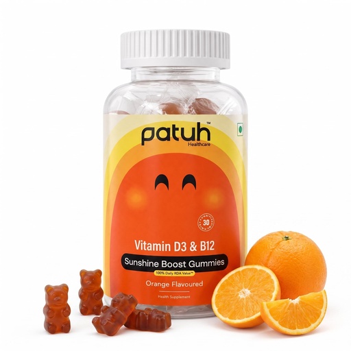 [BRSRACAKBYHQEDLJ] Vitamin D3 & B12 Gummies for Men & Women, Support Energy, Immunity & Bone Health, Reduces Fatigue, Vitamin B12 Supplements, 100% Veg (Orange Flavour, 30 Gummies)