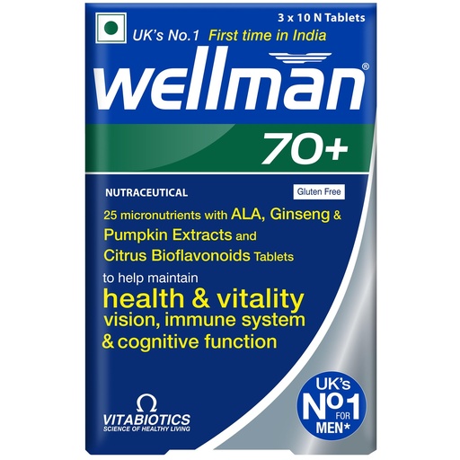 [BRSWYEILBAHR6EQ6] Wellman 70+ Multivitamin Tablets|Ginseng,Pumpkin Extract & Citrus Bioflavonoids|Supports Health & Vitality|Boosts Vision,Immune System & Cognitive Function|30 Veg Tablets, 60 grams