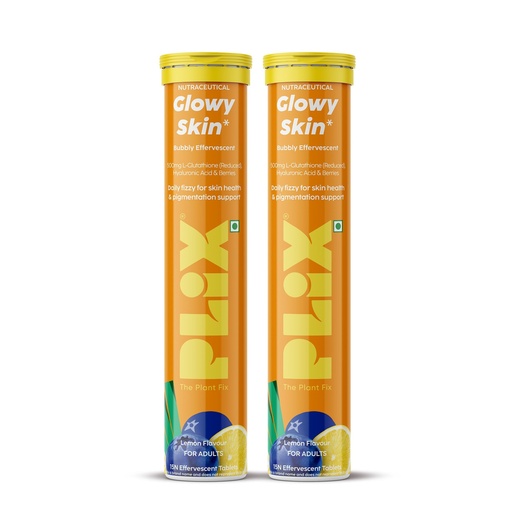 [BRSREYAZCIFGMYI4] PLIX - THE PLANT FIX Glutathione Effervescent Tablets for Clear, Glowing & Youthful Skin | 500mg Glutathione, Vit E & Hyaluronic Acid | No Maltodextrin, No Sugar | Pack of 2 (30 tabs) | Lemon