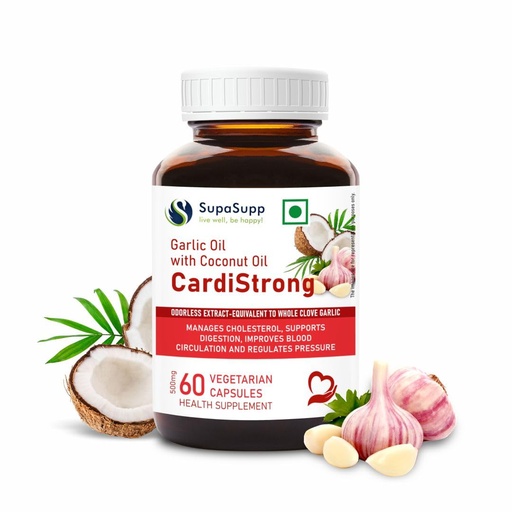 [BRSRMHYYAF6GG23O] Sri Sri Tattva SupaSupp Garlic Oil Capsules - 500 mg, 60 Veg Capsules | Heart, Cholesterol, Digestion & Healthy Circulation Support | Garlic Oil with Coconut Oil, Daily Health Supplement | (Pack of 1)