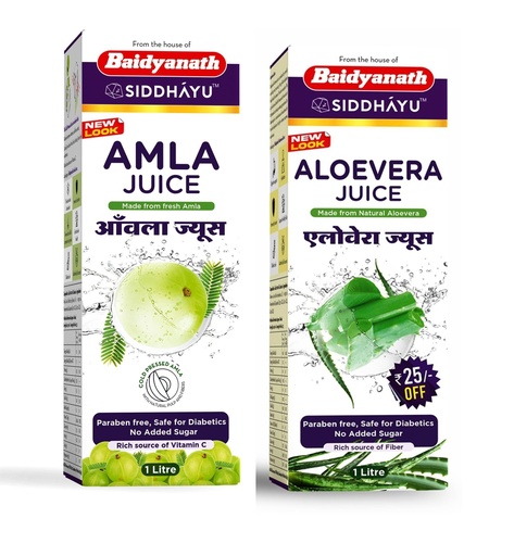 [BRSRAZYNAV5BOH3V] Baidyanath Asli Ayurved Amla Juice 1L Cold Press + Aloe Vera Juice 1L | Cold-Pressed, Vitamin C, Supports Immunity & Digestion, Combo For Glowing Skin, Hair Care, And Detox