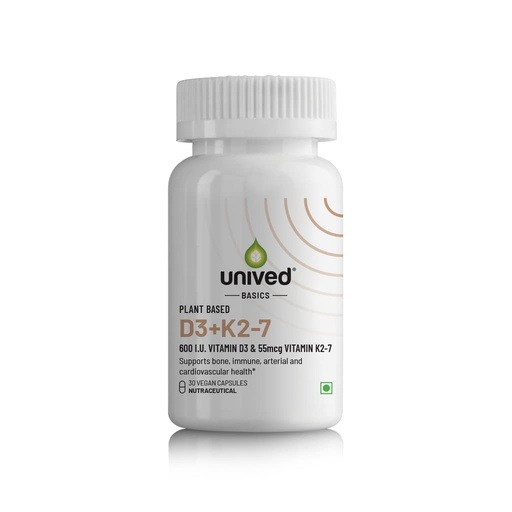 [BRSWGGT5A4OQGHTK] Unived Basics D3+K2 (MK-7) | Vitamin D3 600 IU & Vitamin K2-7 (MenaquinGold) 55mcg | Immunity, Heart, Muscle, & Bone Health | Plant-Based & Natural | 30 Capsules