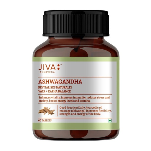 [BRSRAAY7O4PGEYDA] Jiva Ashwagandha Tablet | 100% Ayurvedic Formulation | Boosts Immunity and Energy Level | Strengthens Nervous System, Reduces Stress & Anxiety | Balances Kapha & Vata Doshas | 60 Tablets | Pack of 1