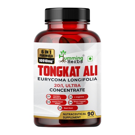 [BRSROYAFO4FWAYD7] Humming Herbs Tongkat Ali Eurycoma Longifolia 6-in-1 Blend with Korean Ginseng, Horny Goat Weed, L-Arginine, Black Pepper Powder, and Beet Root for Men's Health
