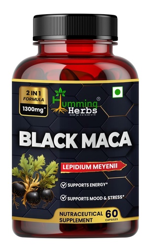 [BRSROAACCN4BYCYV] Humming Herbs Black Maca Root Extract 1300mg - Boosts Energy & Stamina, Supports Mood & Hormonal Balance - Men's & Women's Health Supplement