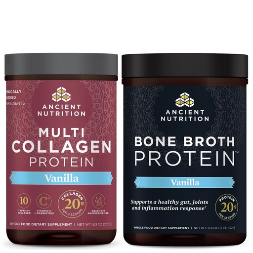 [BRSRMEA2BYPGOE3O] Ancient Nutrition Multi Collagen Protein Powder, Vanilla, 24 Servings + Bone Broth Protein Powder, Vanilla, 20 Servings