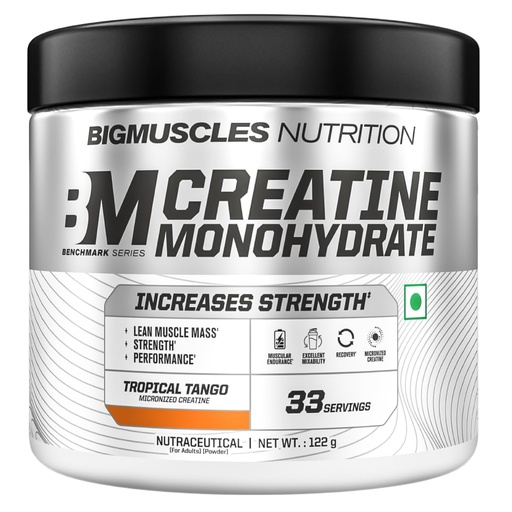 [BRSRGAQOCQBWKDTG] Bigmuscles Nutrition Creatine Monohydrate (33 Servings, Tropical Tango) | Micronised Creatine Powder For Enhanced Muscle Strength With Rapid Absorption | Powered By Stevia - No Artificial Sweetners [122g]