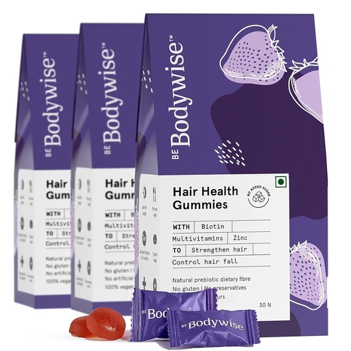 [BRSW2ED4AB7GE2DU] Be Bodywise Biotin Hair Gummies For Stronger, Shinier Hair & Nails | 90 Day Pack | High Potency Biotin, Zinc, Folic Acid, Fibre & Multivitamin | Strawberry Flavour | No Added Sugar, Gut Friendly