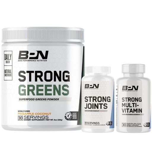 [BRSROCQ7CAGQM2TV] BARE PERFORMANCE NUTRITION BPN Strong Greens Superfood Powder, Strong Joints & Strong Multi-Vitamin Bundle