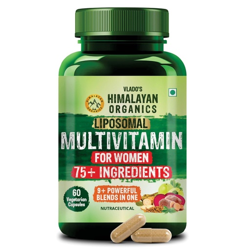 [BRSWYZQTBAHQM3D4] Vlado’s Himalayan Organics Liposomal Multivitamin for Women with 75+ Ingredients | Vitamin B1, B2, B3, B5, B6, B9, B12, C, D3, E, K2, Biotin, Calcium, Magnesium, Iron, Zinc | 9+ Powerful Blends | Energy, Immunity, Hair Skin & Nails Support | 60 Veg Capsules