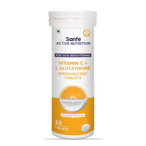 [BRSRAFAQDMCB6F3J] Sanfe Effervescent Tablets - Vitamin C + L Glutathione | Active Nutrition For Skin Brightening | Clear & Glowing Skin | 10 Tablets