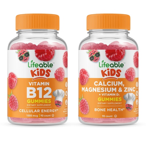 [BRSRMYIHBBYRUHL3] Lifeable Vitamin B12 Kids + Calcium Magnesium & Zinc Kids, Gummies Bundle - Great Tasting, Vitamin Supplement, Gluten Free, GMO Free, Chewable Gummy