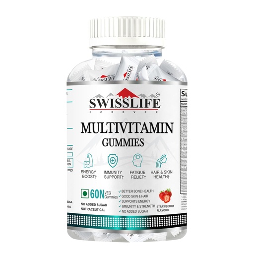 [BRSROBL2OJYG2H3D] SwissLife Forever Multivitamin Gummies (60 Gummies) | Micronutrients Vitamin C,A,D,E,B6,B9,B12 | Sugar-free | Enhances Immunity and Overall Health | Strawberry Flavour for Men & Women